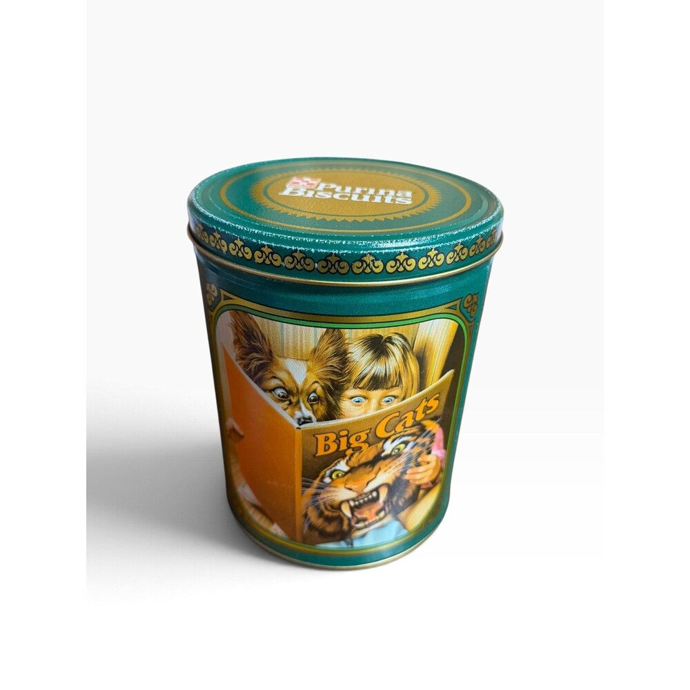 Vintage 1989 Purina Biscuits Tin dog treats retro 80s kidcore metal novelty